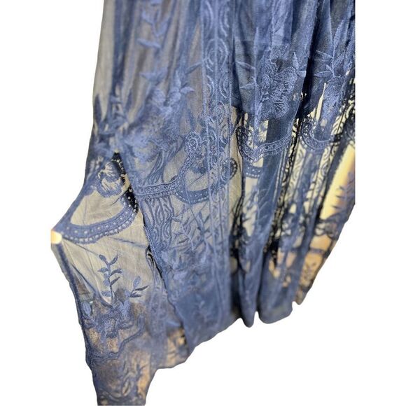 ELeter NWT Sexy V Neck Blue Lace Romper Short Sleeve Maxi Dress Small - Picture 2 of 6